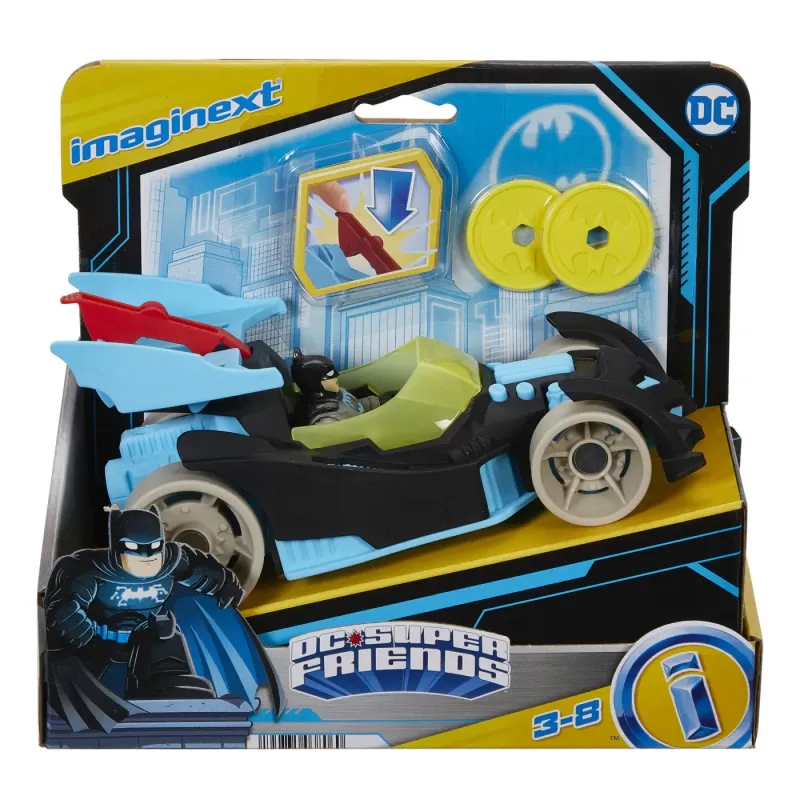 FISHER PRICE IMAGINEXT DC SUPER FRIENDS VEHICUL CU FIGURINĂ BATMAN CU COSTUM GRI