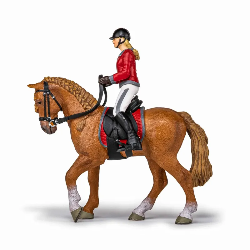 PAPO FIGURINĂ SET ECHITATIE CAL ȘI JOCHERITA IN JACHETA ROSIE