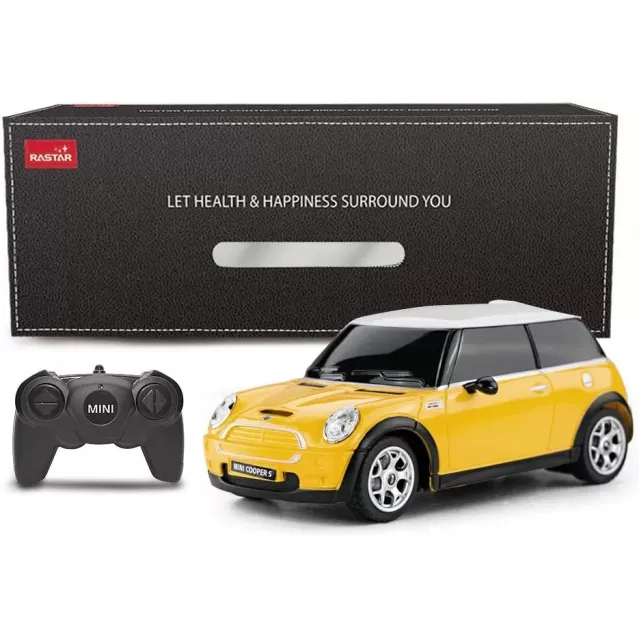 MAȘINĂ CU TELECOMANDĂ MINI COOPER GALBENA CU SCARA 1 LA 24