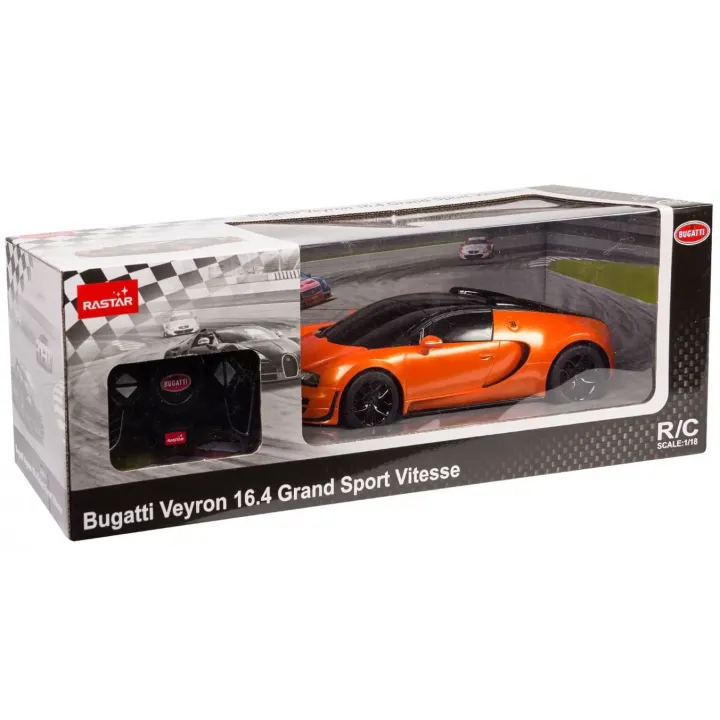MAȘINĂ CU TELECOMANDĂ BUGATTI GRAND SPORT VITESSE PORTOCALIE CU SCARA 1 LA 18