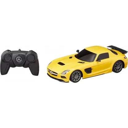 MAȘINĂ CU TELECOMANDĂ MERCEDES-BENZ SLS AMG GALBENA CU SCARA 1 LA 18