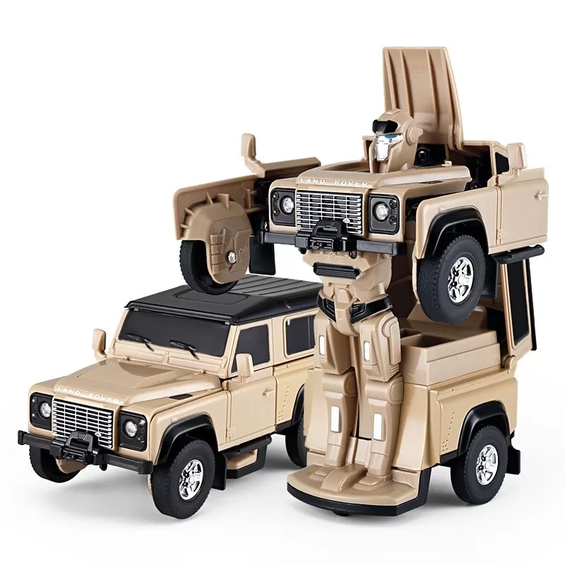 MAȘINUȚĂ METALICĂ CONVERTIBILA LAND ROVER DEFENDER BEJ CU SCARA 1 LA 32