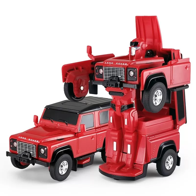 MAȘINUȚĂ METALICĂ CONVERTIBILA LAND ROVER DEFENDER ROSU CU SCARA 1 LA 32