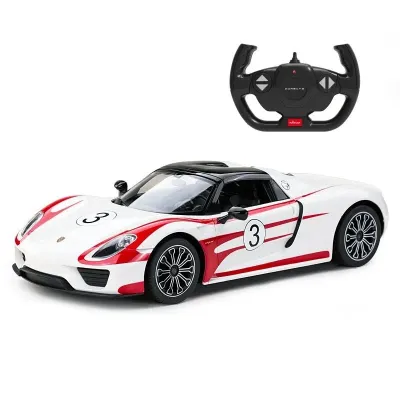 MAȘINĂ CU TELECOMANDĂ PORSCHE 918 SPYDER WEISSACH ALB SCARA 1 LA 14