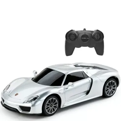 MAȘINĂ CU TELECOMANDĂ PORSCHE 918 SPYDER ARGINTIU CU SCARA 1 LA 24