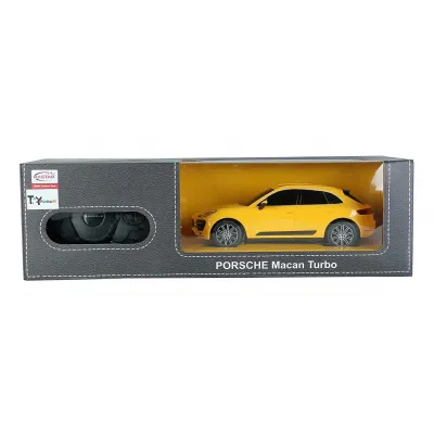 MAȘINĂ CU TELECOMANDĂ PORSCHE MACAN TURBO GALBEN CU SCARA 1 LA 24