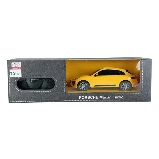 MAȘINĂ CU TELECOMANDĂ PORSCHE MACAN TURBO GALBEN CU SCARA 1 LA 24