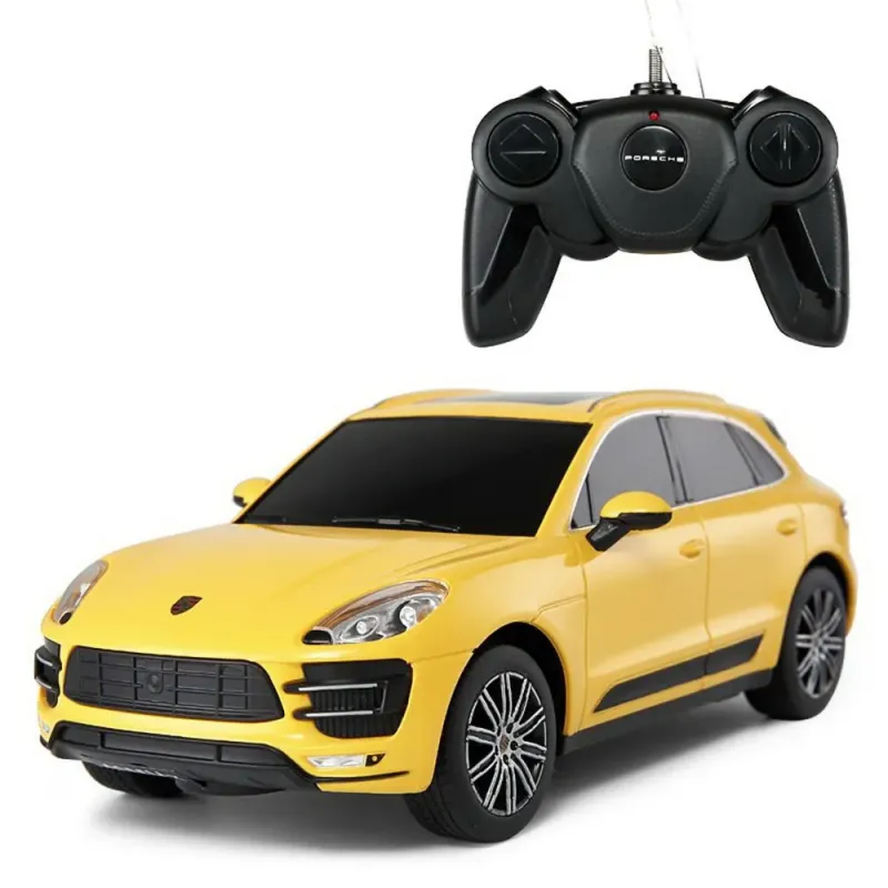 MAȘINĂ CU TELECOMANDĂ PORSCHE MACAN TURBO GALBEN CU SCARA 1 LA 24