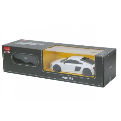MAȘINĂ CU TELECOMANDĂ AUDI R8 ALB CU SCARA 1 LA 24