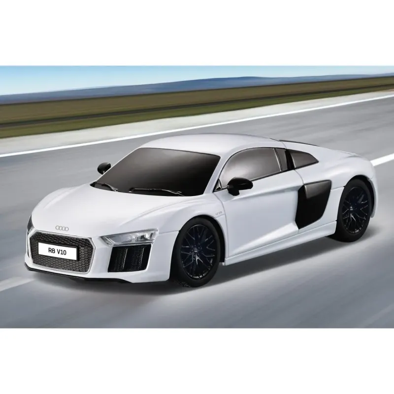 MAȘINĂ CU TELECOMANDĂ AUDI R8 ALB CU SCARA 1 LA 24