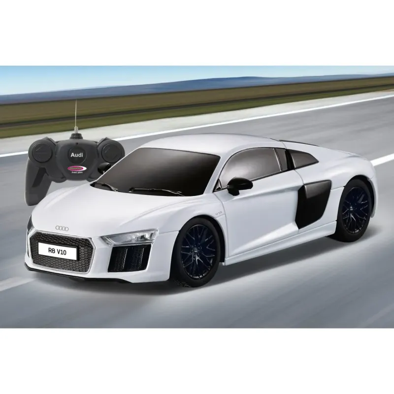 MAȘINĂ CU TELECOMANDĂ AUDI R8 ALB CU SCARA 1 LA 24