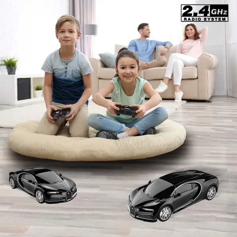 MAȘINĂ CU TELECOMANDĂ BUGATTI CHIRON NEGRU CU SCARA 1 LA 24