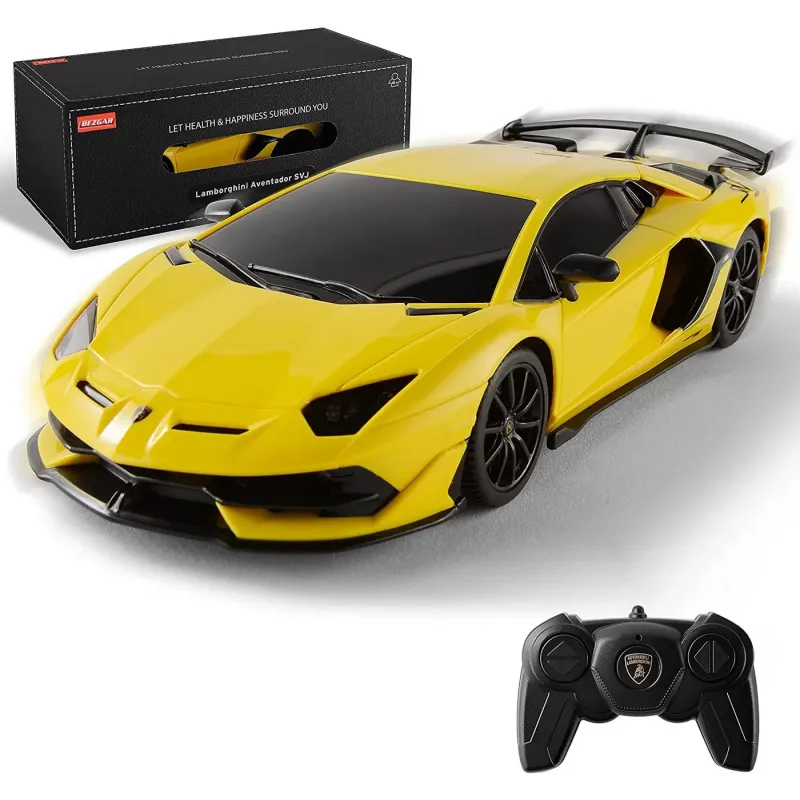MAȘINĂ CU TELECOMANDĂ LAMBORGHINI AVENTADOR SVJ GALBEN CU SCARA 1 LA 24