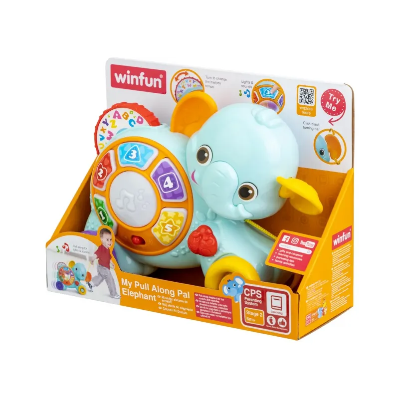 WINFUN JUCĂRIE DE TRAS ELEFANT CU SUNETE ȘI LUMINI