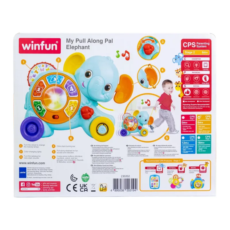 WINFUN JUCĂRIE DE TRAS ELEFANT CU SUNETE ȘI LUMINI